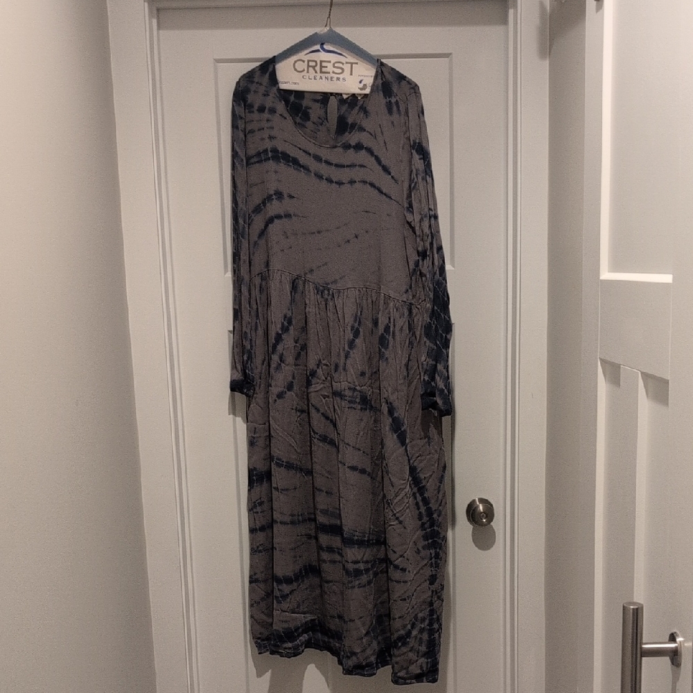 Green And Blue Tie die Dolman Long Sleeve Sundress